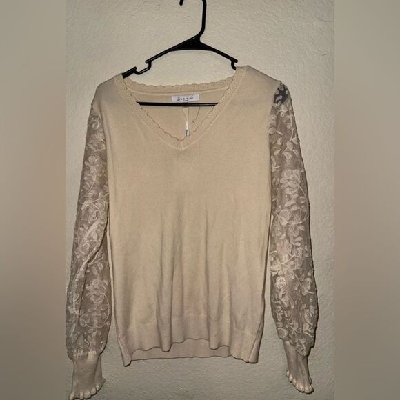 SIANI CRÈME SWEATER LACE, BEADED BALLOON SLEEVES - Size MED- NWT - Picture 9 of 15